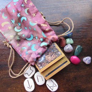 Star Moon Celestial Tarot Gemstone Rune Fabric Pouch Bag